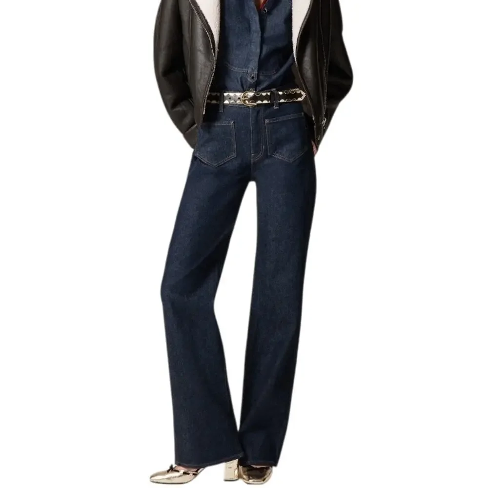J. Crew Full Length Slim Wide Leg Trouser Jeans Patch Pocket Dark Rinse Wash 26